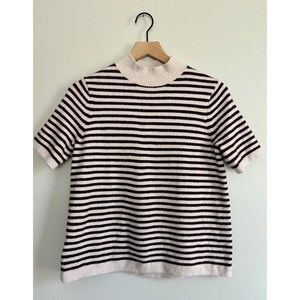 Women's Striped Maroon & White Short Sleeve Sweater Top by Loft Size XS Classic